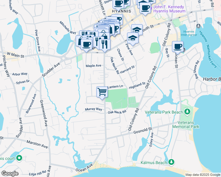 map of restaurants, bars, coffee shops, grocery stores, and more near 166 Sea Street in Barnstable