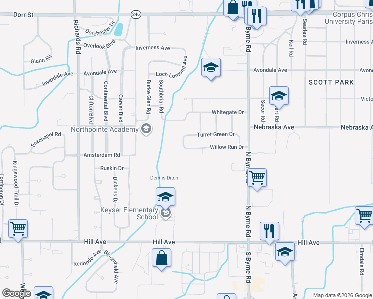 map of restaurants, bars, coffee shops, grocery stores, and more near 3704 Willow Run Drive in Toledo
