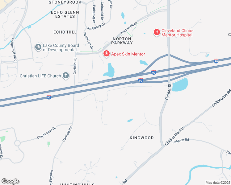 map of restaurants, bars, coffee shops, grocery stores, and more near 8180 Mentor Hills Drive in Mentor