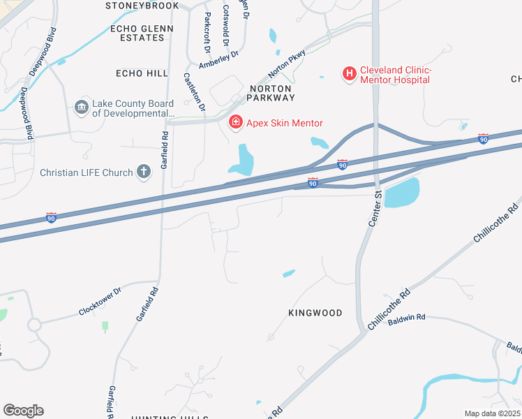map of restaurants, bars, coffee shops, grocery stores, and more near 8150 Mentor Hills Drive in Mentor