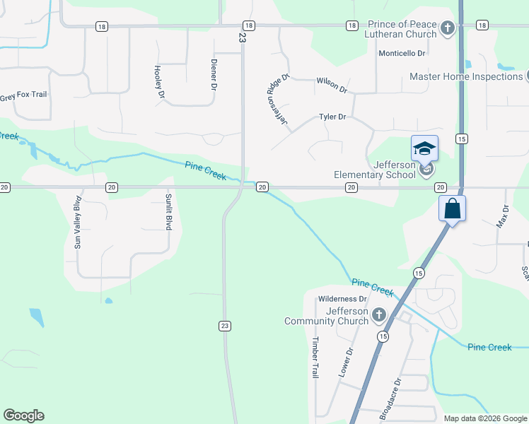 map of restaurants, bars, coffee shops, grocery stores, and more near 58576 County Road 23 in Goshen