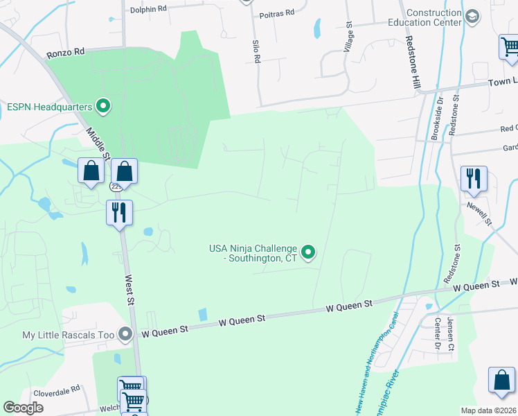 map of restaurants, bars, coffee shops, grocery stores, and more near 244 Westwood Road in Southington