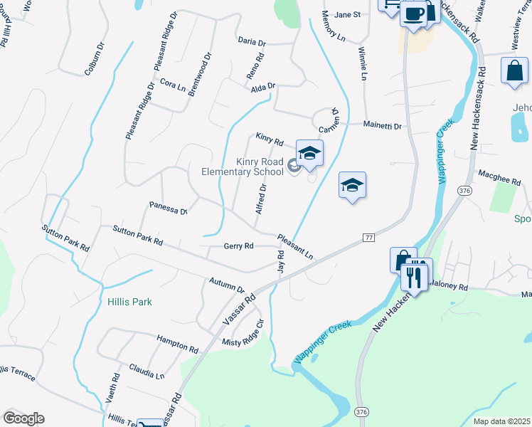 map of restaurants, bars, coffee shops, grocery stores, and more near 5 Alfred Drive in Poughkeepsie