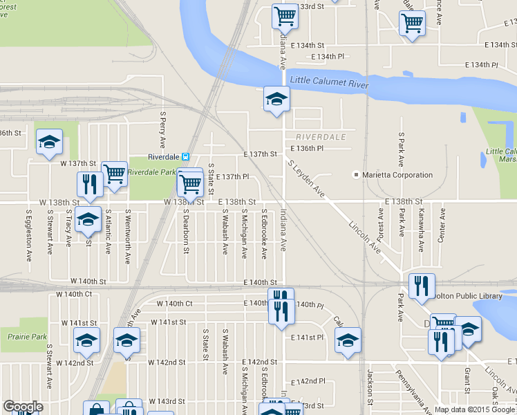 map of restaurants, bars, coffee shops, grocery stores, and more near 47 East 138th Street in Riverdale