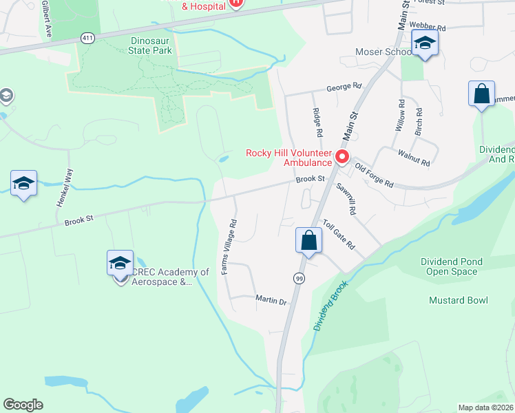 map of restaurants, bars, coffee shops, grocery stores, and more near 116 Brook Street in Rocky Hill