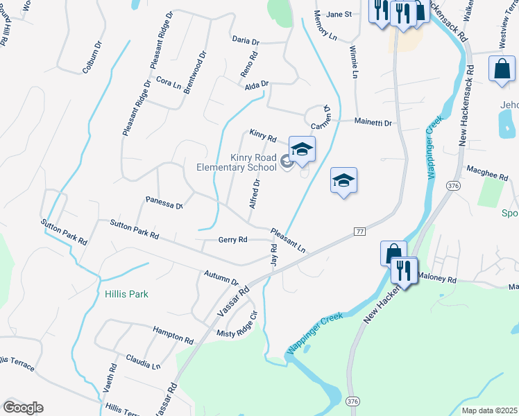 map of restaurants, bars, coffee shops, grocery stores, and more near 5 Alfred Drive in Poughkeepsie