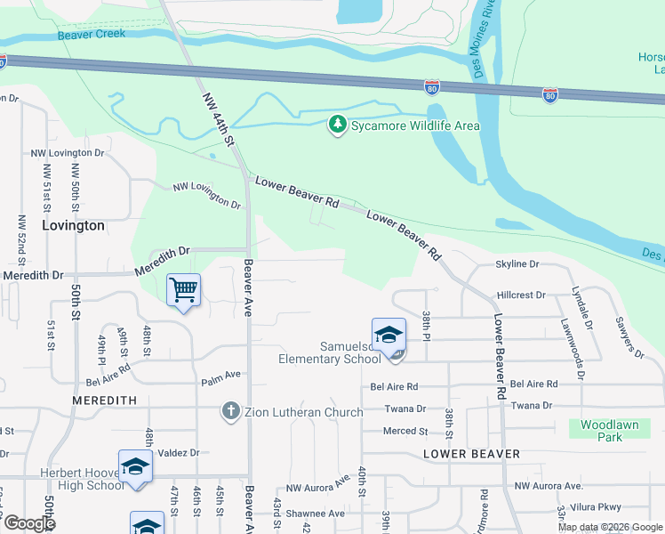map of restaurants, bars, coffee shops, grocery stores, and more near 4070 Northwest 46th Place in Des Moines