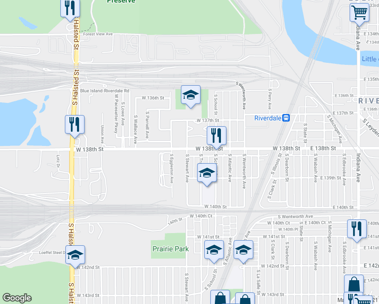 map of restaurants, bars, coffee shops, grocery stores, and more near 442 West 138th Street in Riverdale