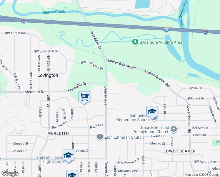 map of restaurants, bars, coffee shops, grocery stores, and more near 4645 Beaver Avenue in Des Moines