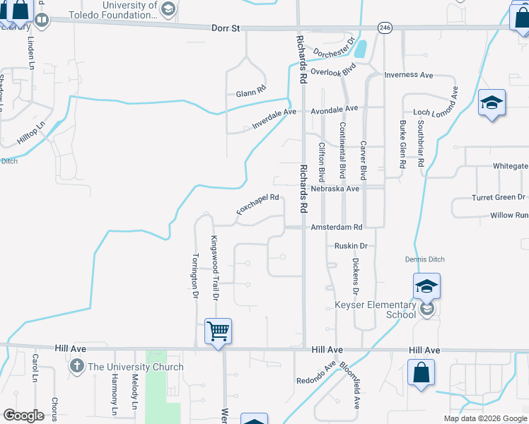 map of restaurants, bars, coffee shops, grocery stores, and more near 4258 Hunters Trail Dr in Toledo
