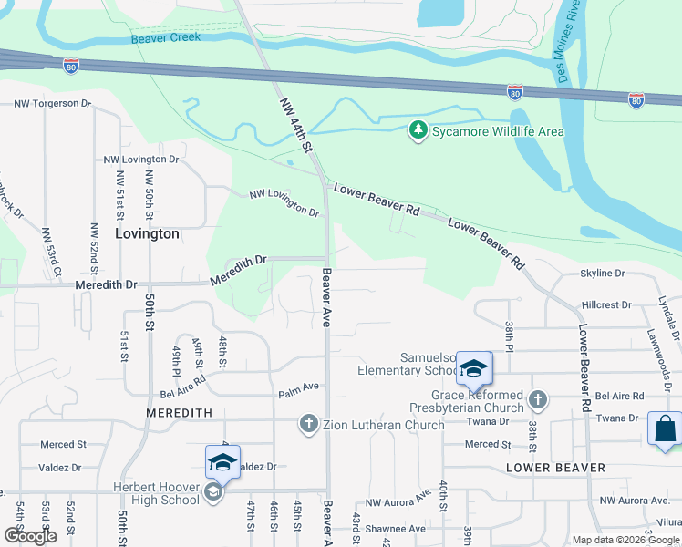 map of restaurants, bars, coffee shops, grocery stores, and more near 4645 Beaver Avenue in Des Moines
