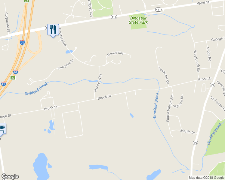 map of restaurants, bars, coffee shops, grocery stores, and more near 385 Brook Street in Rocky Hill