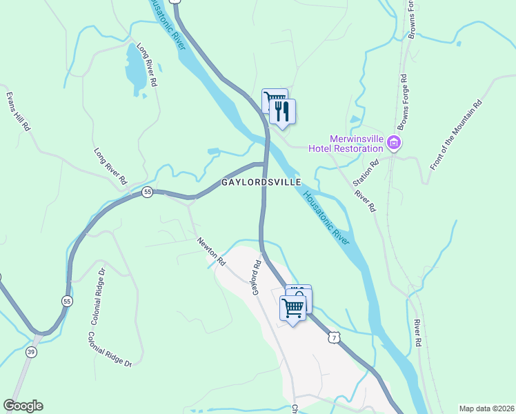 map of restaurants, bars, coffee shops, grocery stores, and more near 683 Kent Road in New Milford