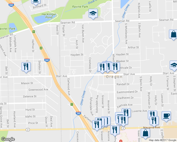 map of restaurants, bars, coffee shops, grocery stores, and more near 364 Crestway Dr in Oregon