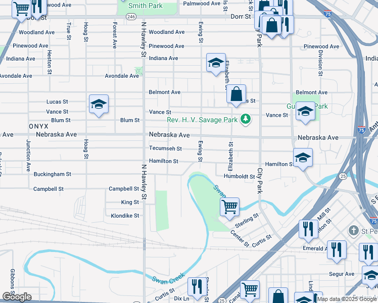 map of restaurants, bars, coffee shops, grocery stores, and more near 823 Tecumseh Street in Toledo