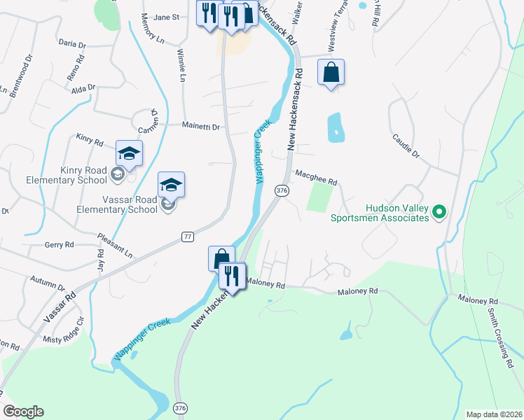 map of restaurants, bars, coffee shops, grocery stores, and more near 1880 New Hackensack Road in Poughkeepsie