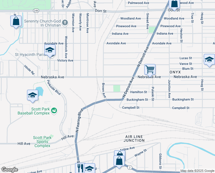 map of restaurants, bars, coffee shops, grocery stores, and more near 1785 Tecumseh Street in Toledo