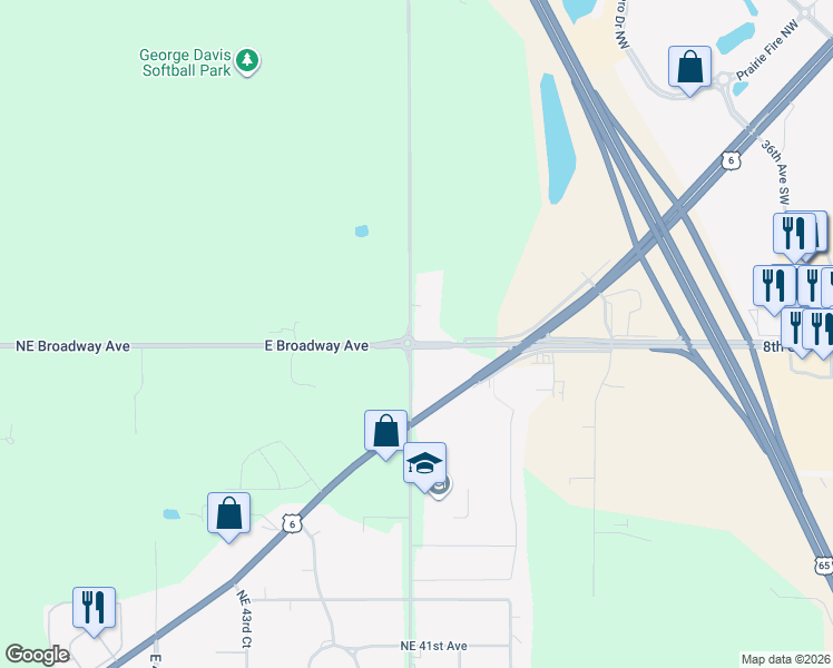 map of restaurants, bars, coffee shops, grocery stores, and more near 4603 East 46th Street in Des Moines