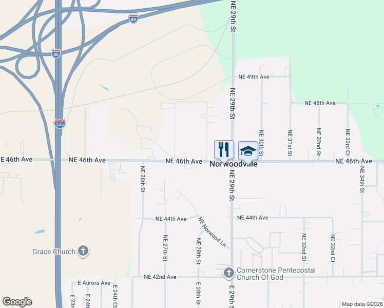 map of restaurants, bars, coffee shops, grocery stores, and more near 2790 Northeast 46th Avenue in Des Moines