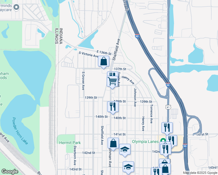 map of restaurants, bars, coffee shops, grocery stores, and more near 3808 Hohman Avenue in Hammond