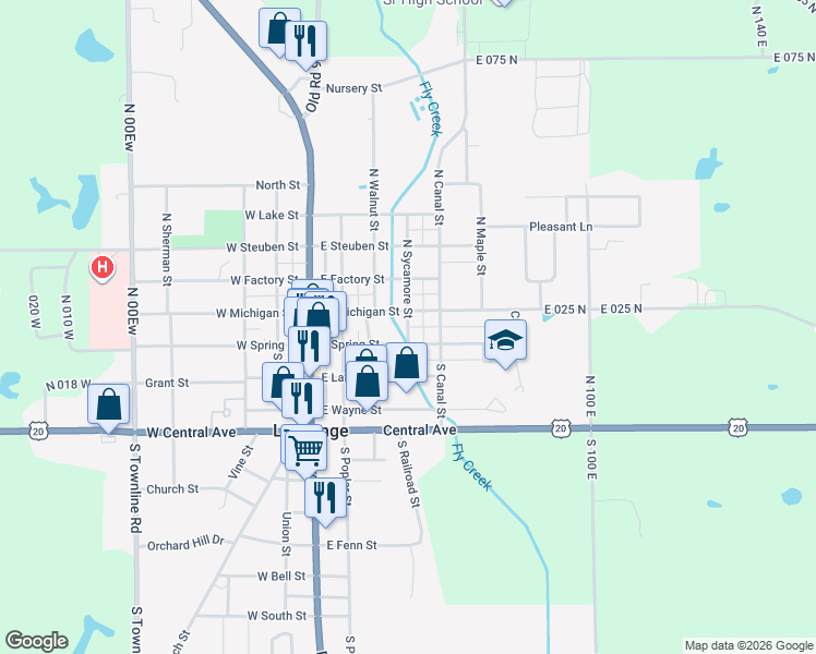 map of restaurants, bars, coffee shops, grocery stores, and more near 151 North Sycamore Street in LaGrange