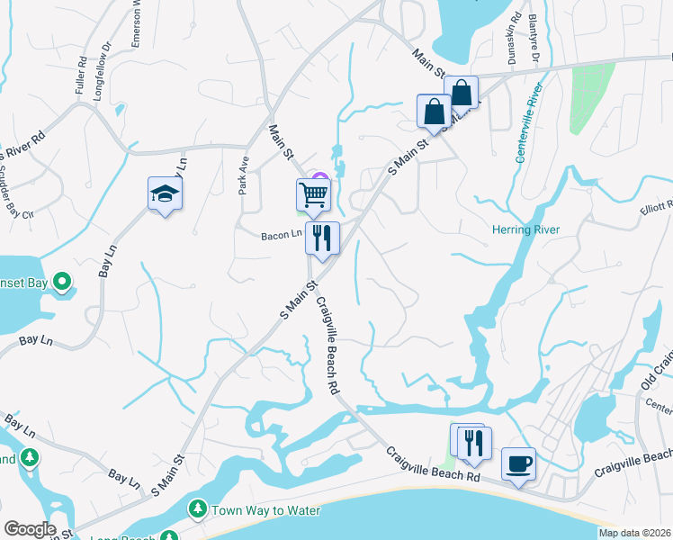 map of restaurants, bars, coffee shops, grocery stores, and more near 349 South Main Street in Barnstable