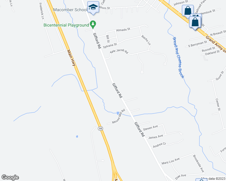 map of restaurants, bars, coffee shops, grocery stores, and more near 309 Gifford Road in Westport