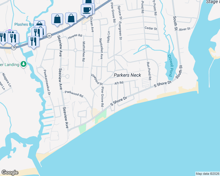 map of restaurants, bars, coffee shops, grocery stores, and more near 29 Lyndale Road in Yarmouth