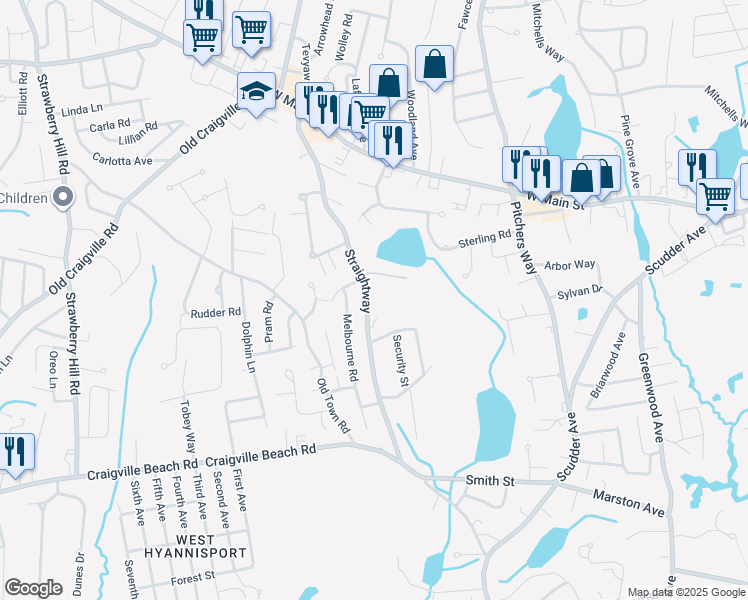 map of restaurants, bars, coffee shops, grocery stores, and more near 186 Straightway in Barnstable