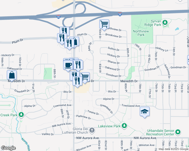 map of restaurants, bars, coffee shops, grocery stores, and more near 4617 84th Street in Urbandale