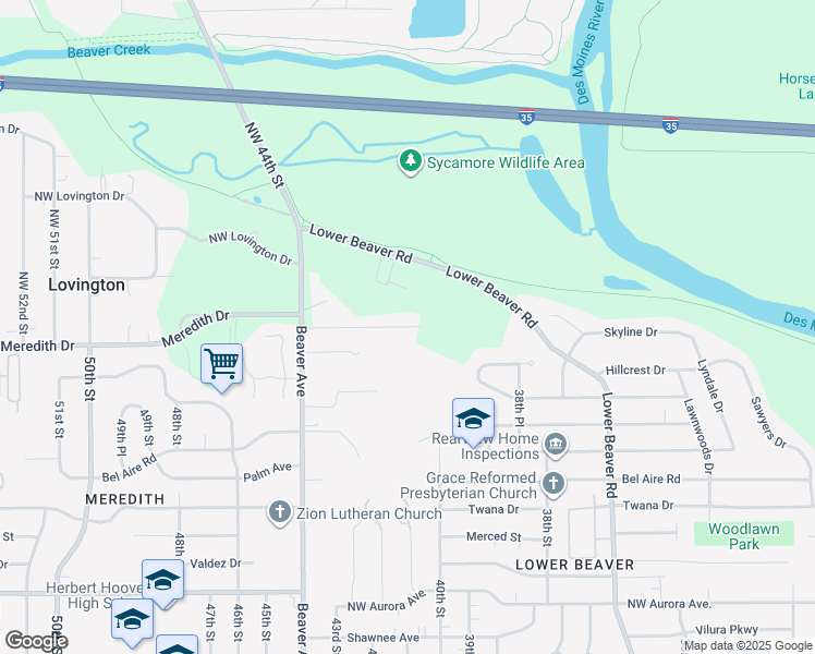 map of restaurants, bars, coffee shops, grocery stores, and more near 4070 Northwest 46th Place in Des Moines