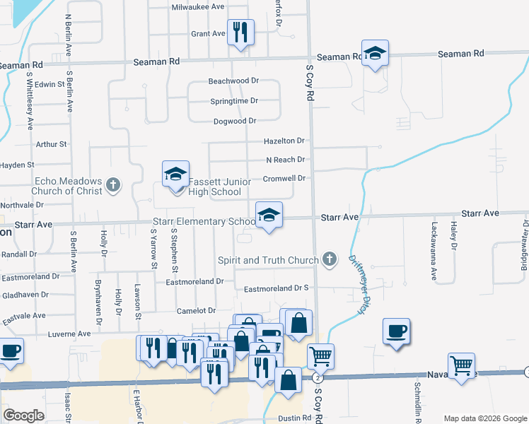 map of restaurants, bars, coffee shops, grocery stores, and more near 3253 Starr Avenue in Oregon