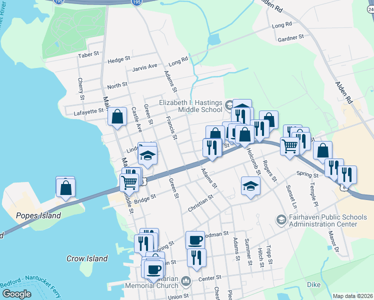 map of restaurants, bars, coffee shops, grocery stores, and more near 4 Bellevue Street in Fairhaven