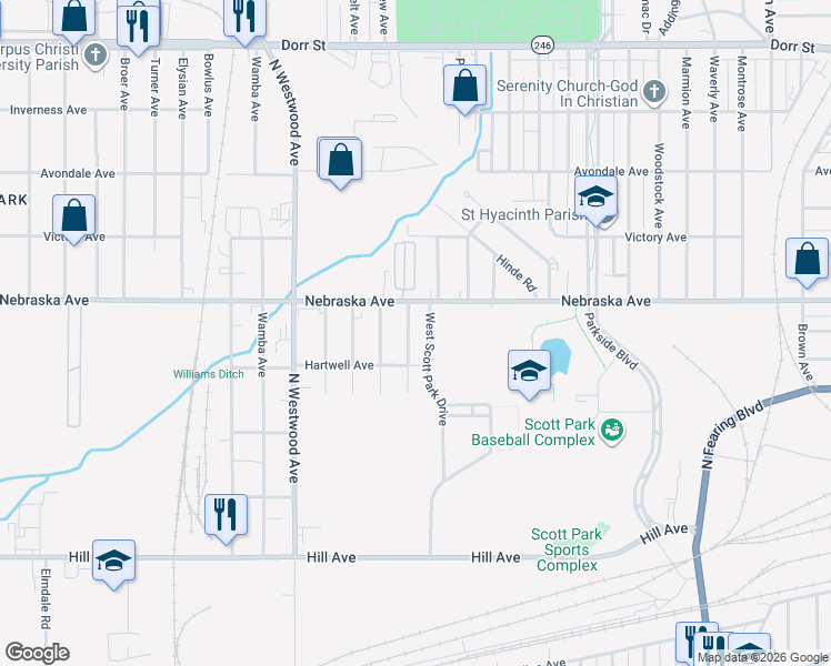 map of restaurants, bars, coffee shops, grocery stores, and more near 427 Kopernik Avenue in Toledo