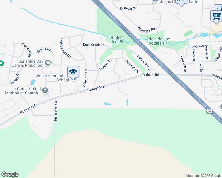 map of restaurants, bars, coffee shops, grocery stores, and more near 3547 Rohret Road in Iowa City
