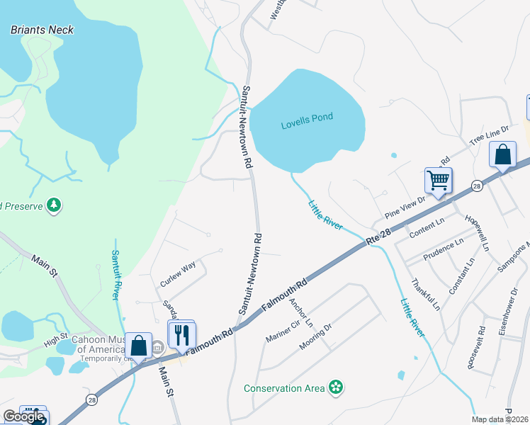 map of restaurants, bars, coffee shops, grocery stores, and more near 1456 Santuit-Newtown Road in Barnstable