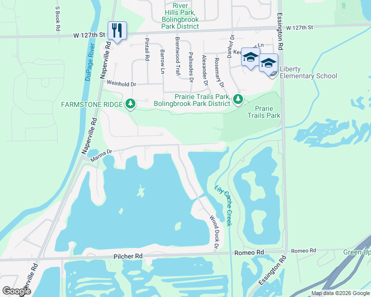 map of restaurants, bars, coffee shops, grocery stores, and more near 22743 Marina Drive in Plainfield