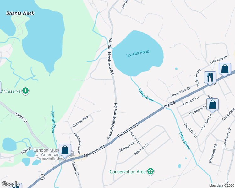 map of restaurants, bars, coffee shops, grocery stores, and more near 1456 Santuit-Newtown Road in Barnstable