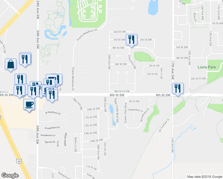 map of restaurants, bars, coffee shops, grocery stores, and more near 2413 8th Street Court Southwest in Altoona