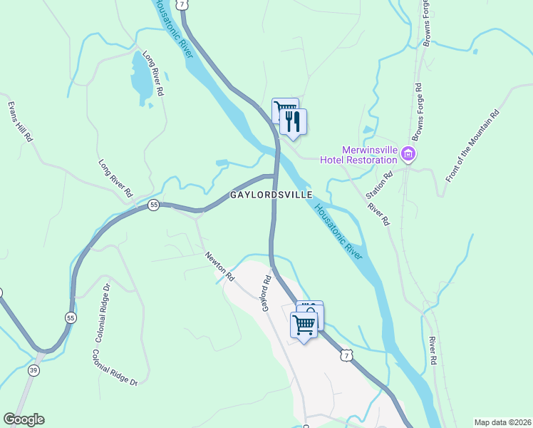 map of restaurants, bars, coffee shops, grocery stores, and more near 683 Kent Road in New Milford