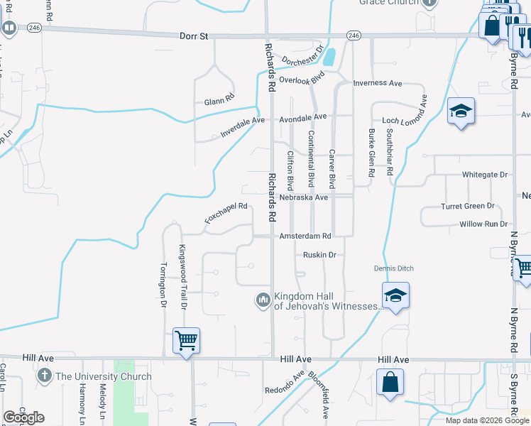 map of restaurants, bars, coffee shops, grocery stores, and more near 528 Heathshire Drive in Toledo