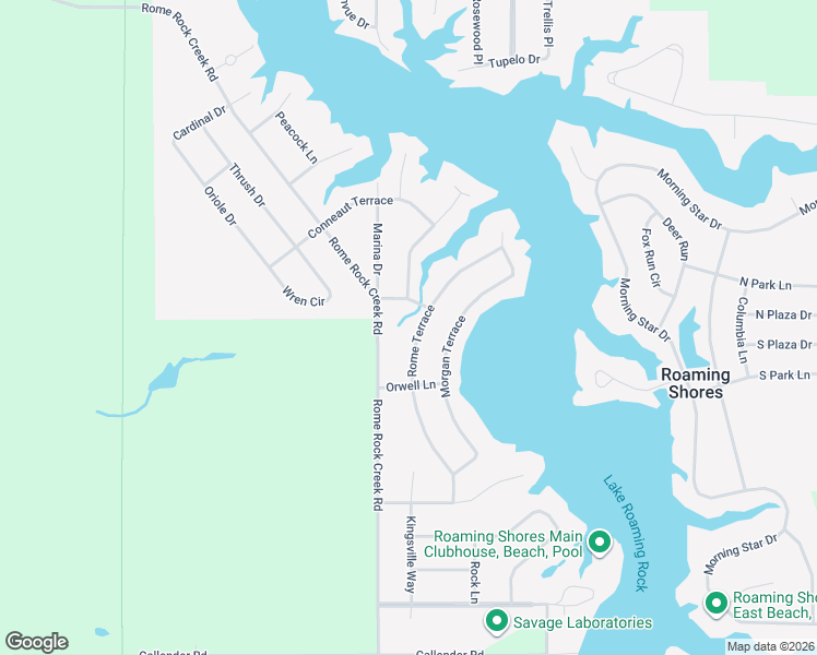 map of restaurants, bars, coffee shops, grocery stores, and more near 355 Rome Terrace in Roaming Shores