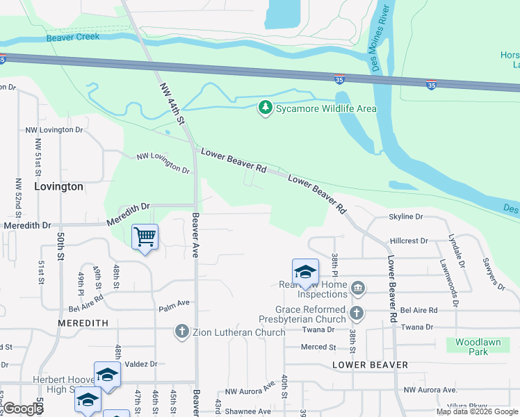 map of restaurants, bars, coffee shops, grocery stores, and more near 4070 Northwest 46th Place in Des Moines