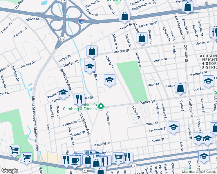 map of restaurants, bars, coffee shops, grocery stores, and more near 230 Hathaway Boulevard in New Bedford