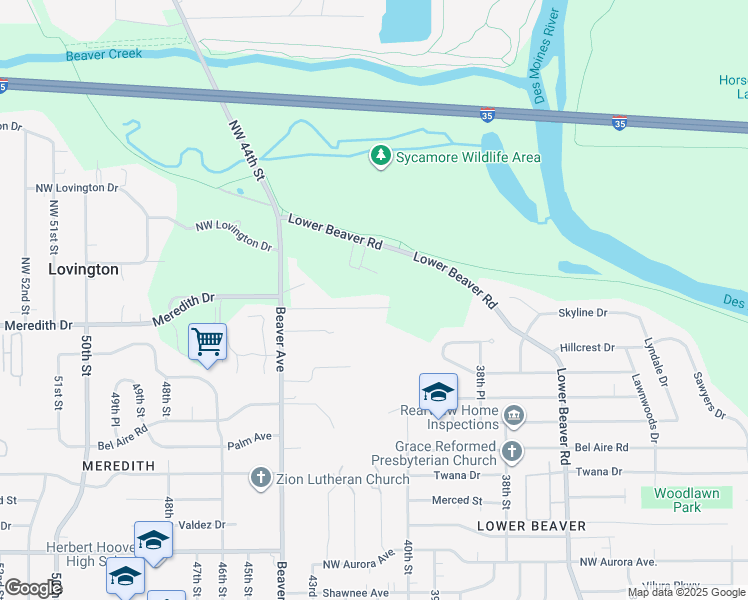map of restaurants, bars, coffee shops, grocery stores, and more near 4070 Northwest 46th Place in Des Moines