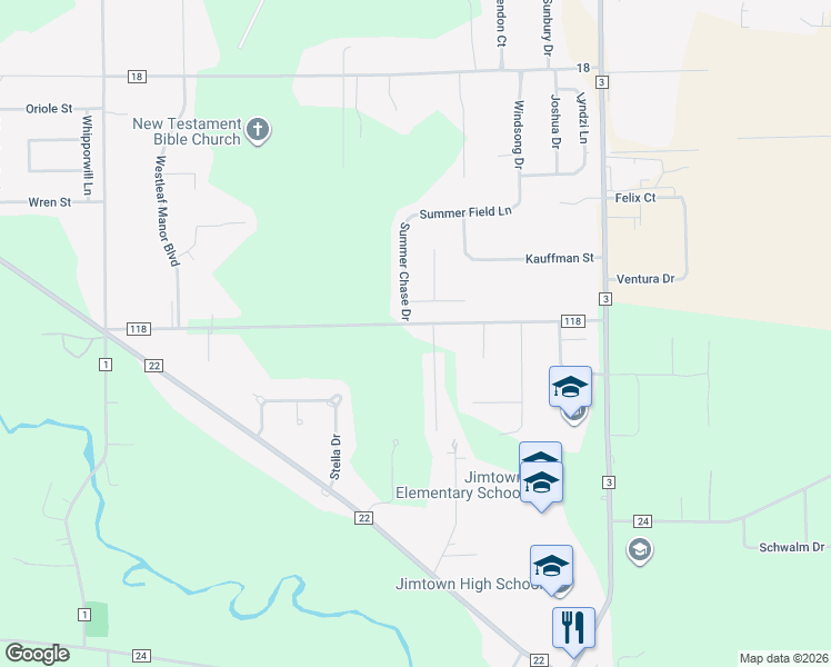 map of restaurants, bars, coffee shops, grocery stores, and more near 29376 County Road 118 in Elkhart