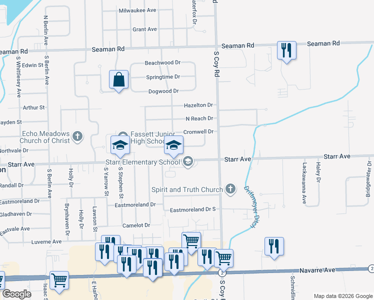 map of restaurants, bars, coffee shops, grocery stores, and more near 3253 Starr Avenue in Oregon