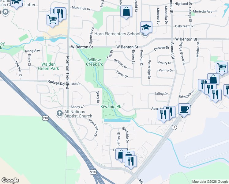 map of restaurants, bars, coffee shops, grocery stores, and more near 1945 Woodberry Court in Iowa City