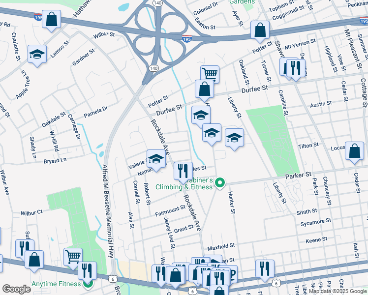 map of restaurants, bars, coffee shops, grocery stores, and more near 164 Macomber Street in New Bedford