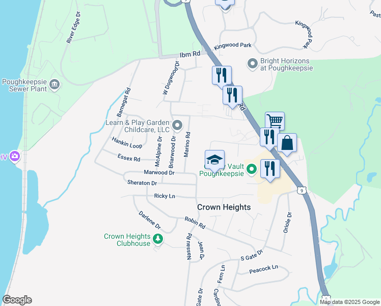 map of restaurants, bars, coffee shops, grocery stores, and more near 27 Marino Road in Poughkeepsie